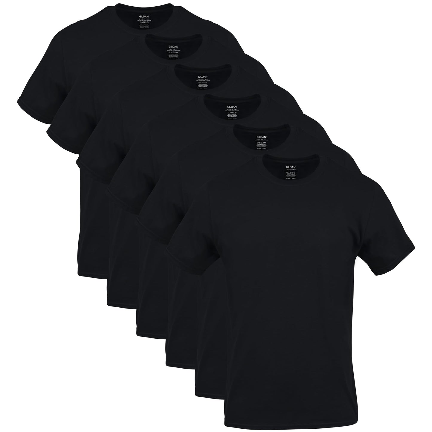 Gildan Men's Crew T-Shirts, Multipack, Style G1100, Black (6-Pack), 2X-Large