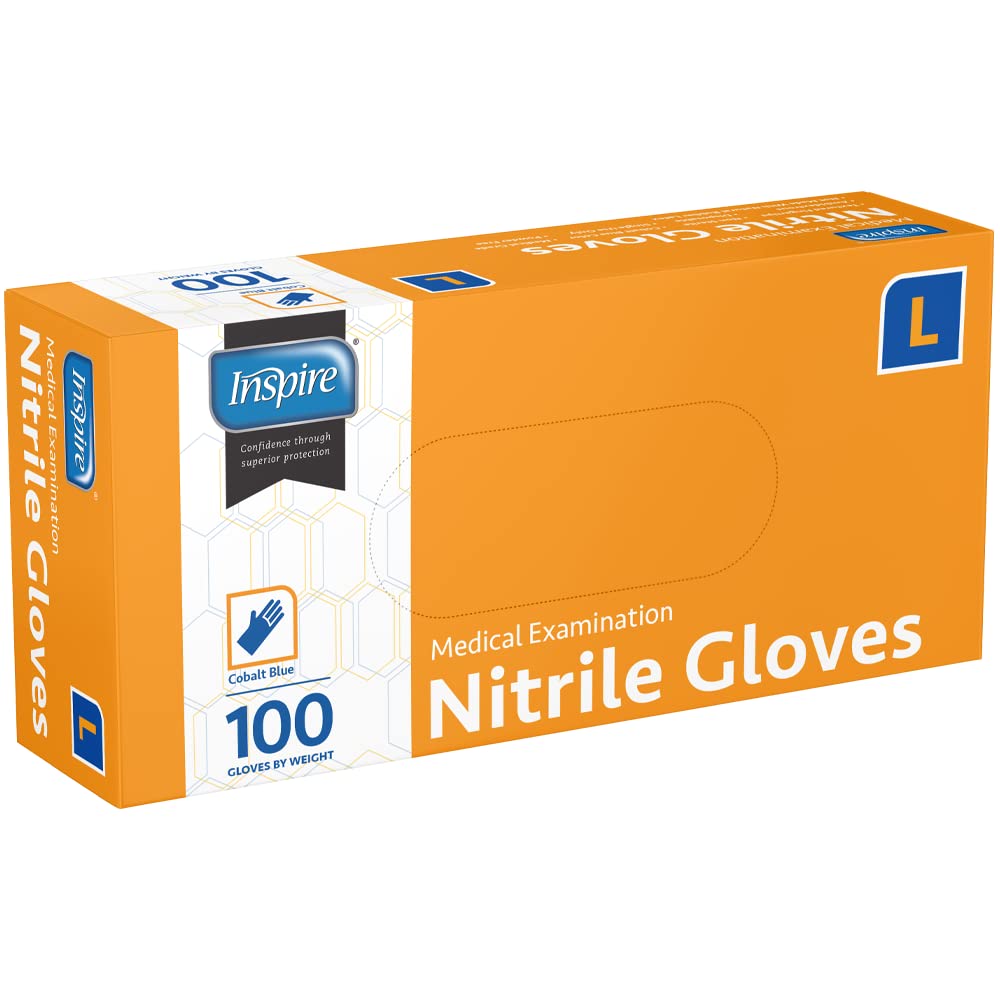 Inspire Nitrile Gloves Medical Examination | The Original Quality Stretch Cobalt Blue | 4.5 Grade Disposable Latex Free Doctors,EMT, Food Service, Cleaning, Janitorial, Household, Hospitals and More