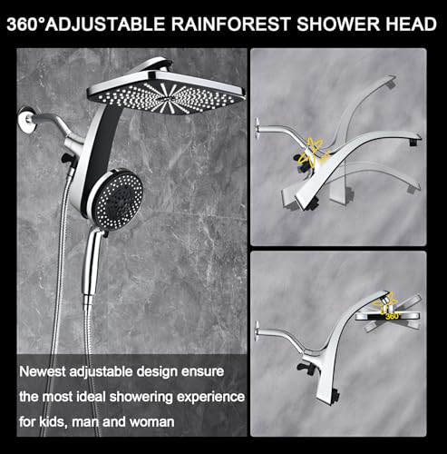 12" High Pressue Rain Shower Head with Handheld, 9 Sprays Hand Showerhead