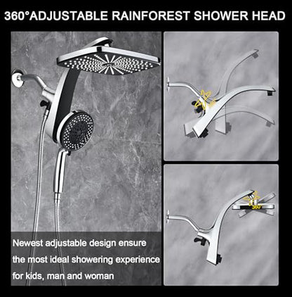 12" High Pressue Rain Shower Head with Handheld, 9 Sprays Hand Showerhead