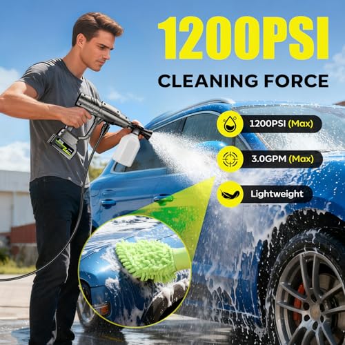 YKYI Cordless Pressure Washer 1200PSI, Portable Power Washer with 30 speeds