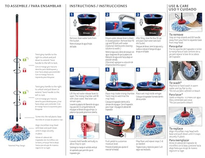 O-Cedar RinseClean Spin Mop & Bucket System + 2 Extra Mop Heads| Clean with Clean Water | Removes 99% of Bacteria