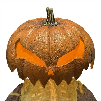 Haunted Hill Farm Pumpkin Sentinel by Tekky, Battery-Operated, Motion and Sound Activated Animatronic with Sound Effects and Lights for Indoor or Covered Outdoor Creepy Halloween Decoration