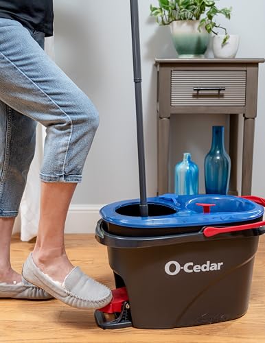 O-Cedar RinseClean Spin Mop & Bucket System + 2 Extra Mop Heads| Clean with Clean Water | Removes 99% of Bacteria