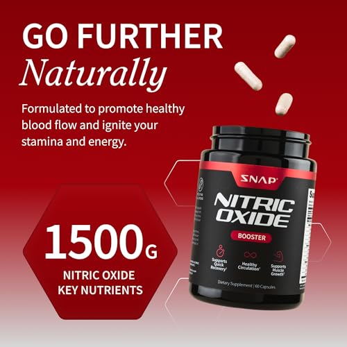 Snap Supplements Nitric Oxide Supplement with L-Arginine to Support Energy, Quick Recovery, Heart Health, Muscle Growth & Circulation, 60 Vegetarian Capsules (1 Month Supply)