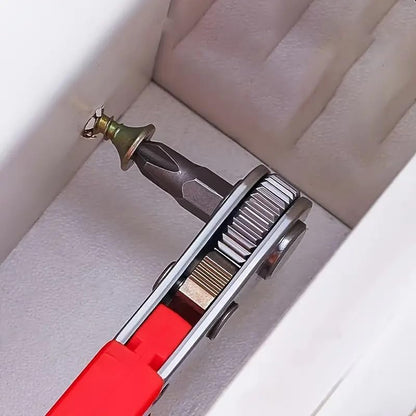 1PC Red Steel Multifunctional Tool: Screwdriver with Ratchet, Wrench, Bender, Crosshead Cover, Narrow Space Compatible, Red