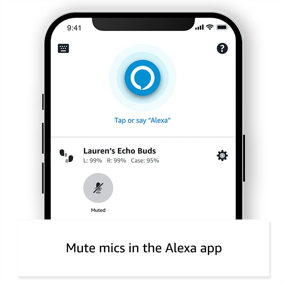 Amazon Echo Buds (newest model), True Wireless Bluetooth 5.2 Earbuds with Alexa, audio personalization, multipoint, 20H battery with charging case, fast charging, sweat resistant, Glacier White
