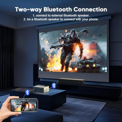 1080P Mini Portable Projector, 2-way Bluetooth, with 80in Screen