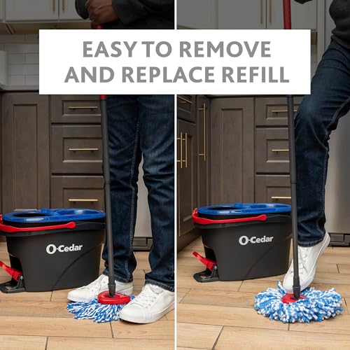 O-Cedar RinseClean Spin Mop & Bucket System + 2 Extra Mop Heads| Clean with Clean Water | Removes 99% of Bacteria
