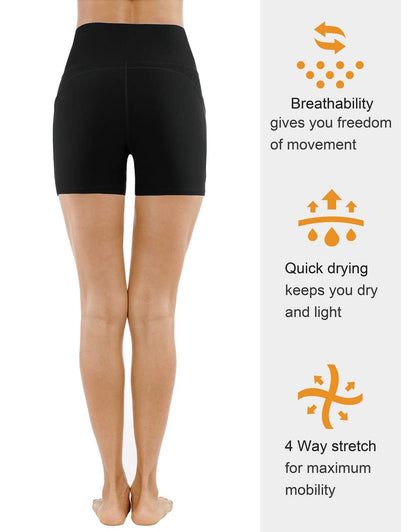 THE GYM PEOPLE High Waist Yoga Shorts for Women Tummy Control Fitness Athletic Workout Running Shorts with Deep Pockets (Medium, Black)