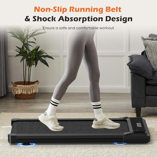 Sweetcrispy Compact Armless Treadmill for Small Spaces, Quiet Under-Desk Walking Pad, Slim & Portable Design for Home Office Workouts, Ideal for Apartments and Work-from-Home Fitness, Bright Black