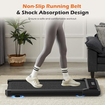 Sweetcrispy Compact Armless Treadmill for Small Spaces, Quiet Under-Desk Walking Pad, Slim & Portable Design for Home Office Workouts, Ideal for Apartments and Work-from-Home Fitness, Bright Black