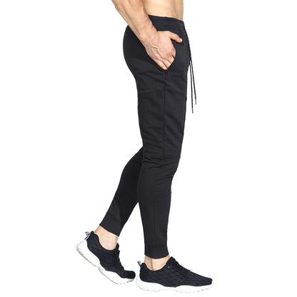 ZENWILL Mens Tapered Workout Running Pants,Gym Jogger Training Sweatpants Slim Fit with Zip Pockets (Large, Black)