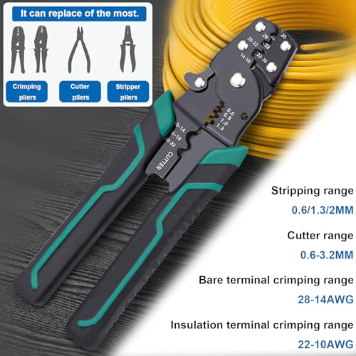 Wire Crimper Tool with Stripper Cutter, Crimping for Insulated/Bare/Heat Shrink connectors Multifunctional Crimping for 26-10 AWG Crimping tool LCS-C-1027