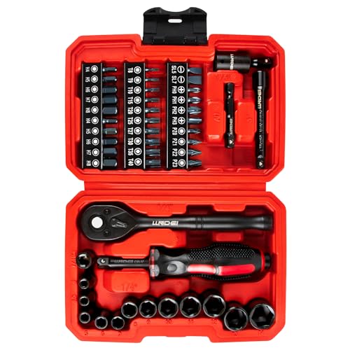 LLNDEI 48 Piece 1/4" Mini Socket Ratchet Wrench Set, Metric Shallow(4-14mm)