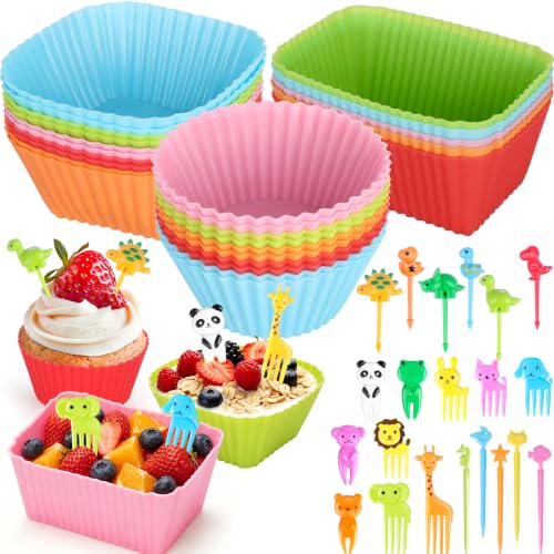 JEMVIK 70PCS Silicone Lunch Box Dividers & Fun Animal Food Picks for Kids