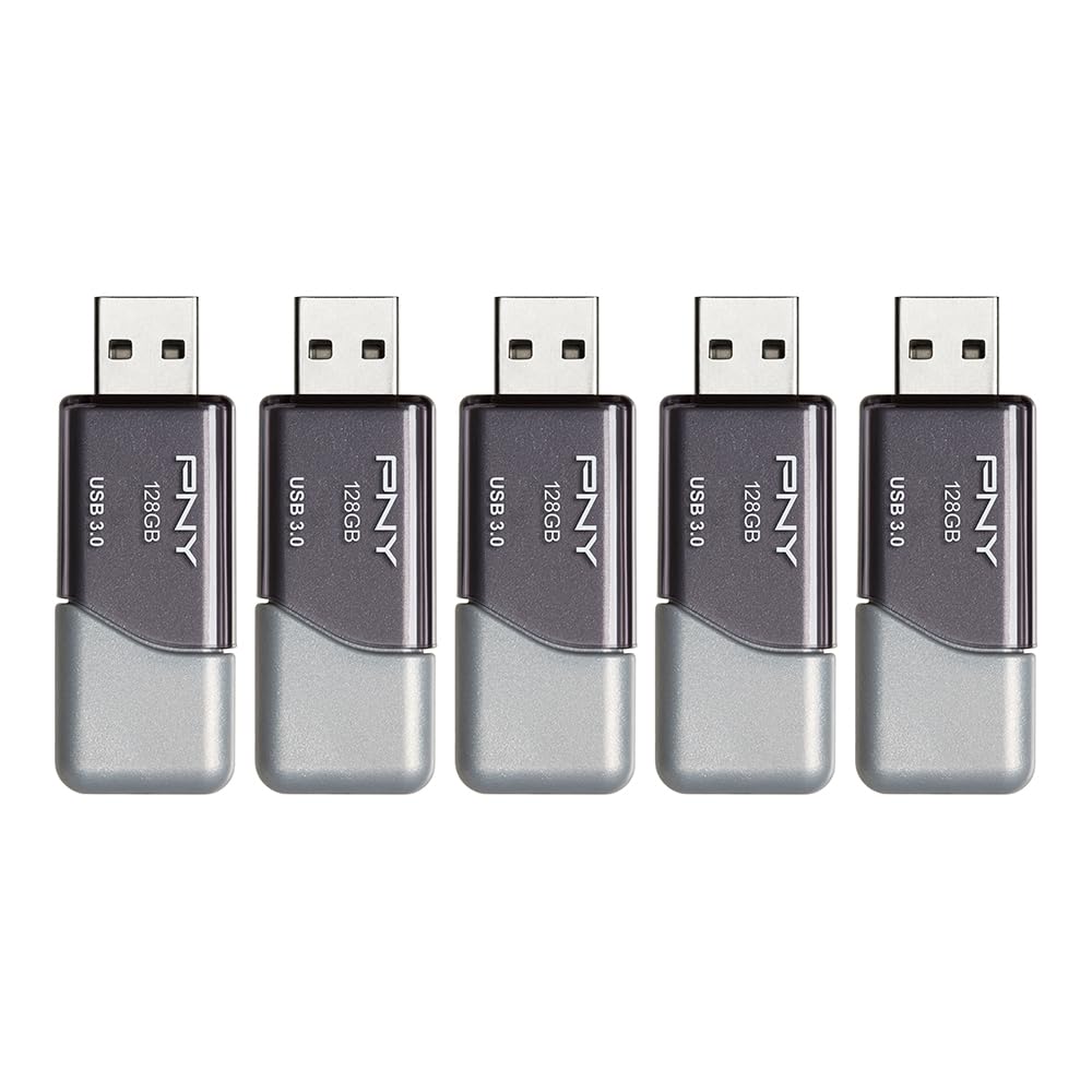 PNY 128GB Turbo Attaché 3 USB 3.0 Flash Drive 5-Pack – Grey, P-FD128X5TBOP-MP, 100MB/s, Light-Weight Durable - Data Storage and Transfer