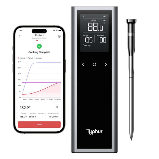 Sync One Smart Wireless Meat Thermometer: Standalone Base with LCD Display, Unlimited WiFi & Bluetooth Range, Enhanced Signal Stability for BBQ, Grill, Oven, and Smoker