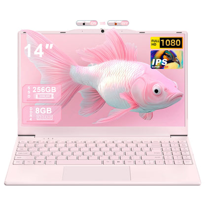 【Office 2024/Win11 Pro 】14" Full Size Numeric Keypad Laptop,Celeron N5095, 8G RAM(Up to 32GB Expansion),256G NVMe SSD,1920P IPS FHD,180° Hinge,WiFi,Bluetooth,PC,Notebook,Pink
