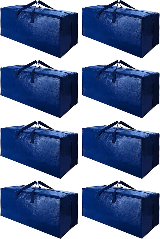 Cosy Family 8 Pack Heavy Duty Extra Large Moving Bags with Backpack Straps - Strong Handles & Zippers, Storage Totes For Space Saving, Fold Flat, Alternative to Moving Box (Set of 8, Blue)