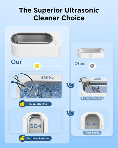 OSLTWI Ultrasonic Jewelry Cleaner Machine: 48KHz Ultra Sonic Cleaner for Jewelry,Eyeglass,Rings,Watch Band,Dentures,with Dual Cleaning Modes,350ML 304 Stainless Steel Tank,Gift for Wife,Mom,Daughter