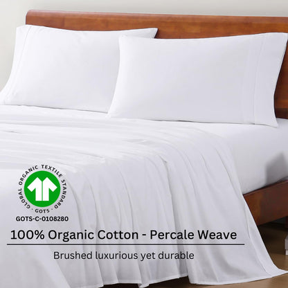 LANE LINEN Eco Friendly 100% Organic Cotton Queen Sheet Set, Soft & Comfy Fully Elasticized 15" Deep Pocket Bed Sheets, Low Pill Naturally Cooling Machine Wash Sábanas Queen- White Bed Sheets