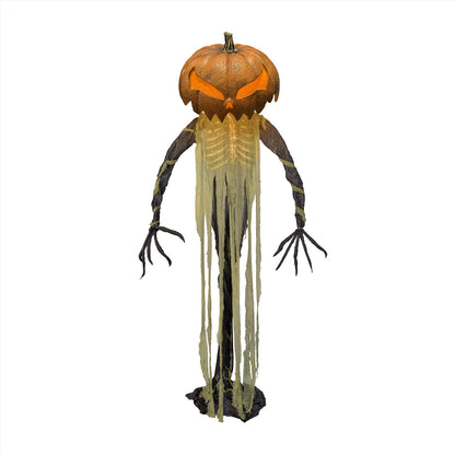 Haunted Hill Farm Pumpkin Sentinel by Tekky, Battery-Operated, Motion and Sound Activated Animatronic with Sound Effects and Lights for Indoor or Covered Outdoor Creepy Halloween Decoration