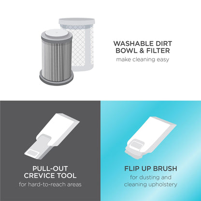 BLACK+DECKER dustbuster PIVOT VAC Cordless Handheld Vacuum, Home and Car Vacuum with Crevice Tool and Pivot Nozzle (BDH2000PL)