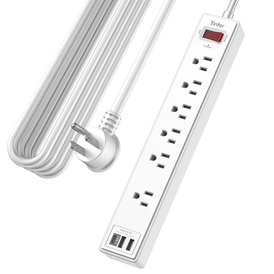 20Ft Power Strip Surge Protector - Yintar Extension Cord with 6 AC Outlets and 3 USB Ports for Home, Office, Dorm Essentials, 1680 Joules, ETL Listed, White