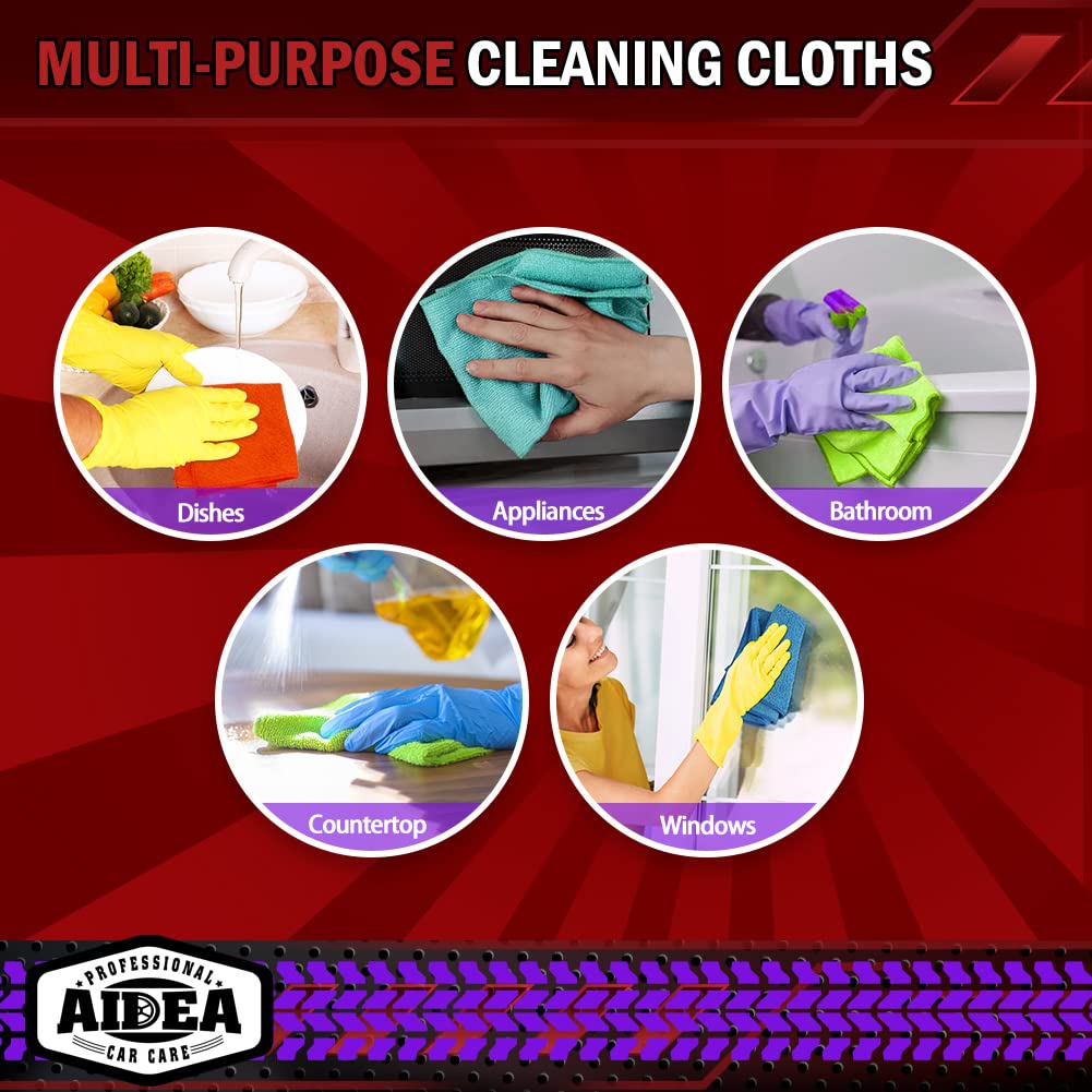 AIDEA Microfiber Cleaning Cloths, 50PK, Microfiber Towels for Cars, Premium All Purpose Car Cloth, Dusting Cloth Cleaning Rags, Absorbent Towels for SUVs, House, Kitchen, Window, 12"×12"