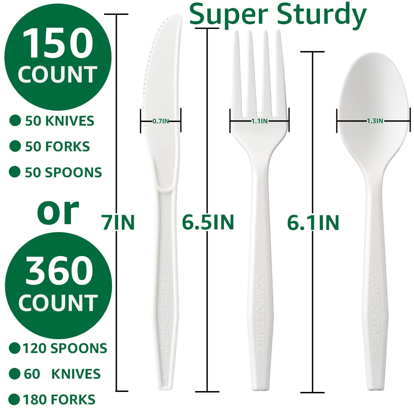 BIOCEAN 100%Compostable No Plastic Knives Disposable Forks Spoons Plastic Utensils, The Heavyweight Heavy Duty Flatware is Eco Friendly Products for Lounge Party Wedding BBQ Picnic Camping [150 Count]