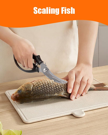 Brigii Kitchen Shears, Stainless Steel Heavy Duty Poultry Shears, Multi-Purpose Kitchen Scissors for Cutting Chicken, Fish, Seafood, and Vegetables, Spring Loaded-KS05Black