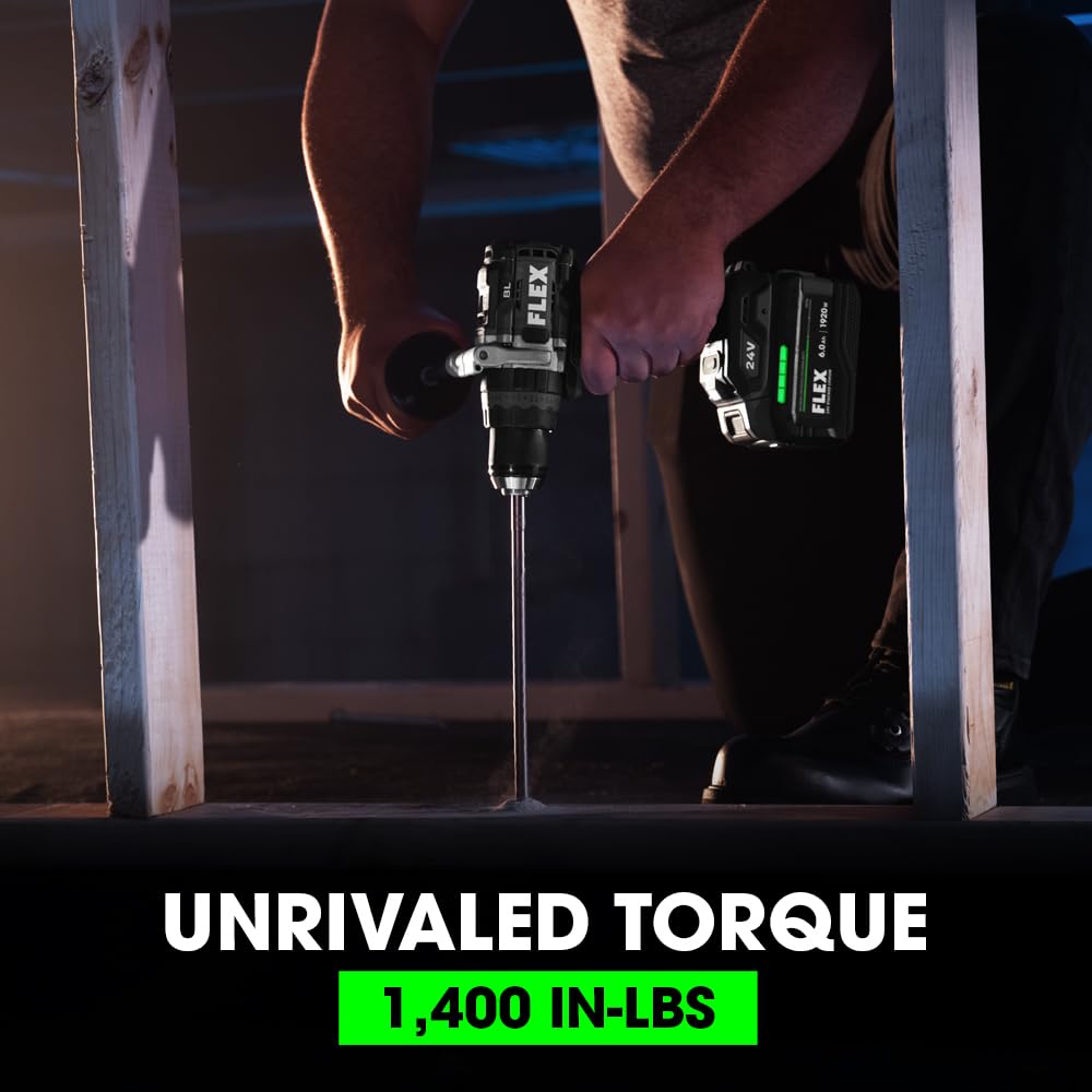 FLEX 24V Brushless Cordless 1/2-Inch 1,400 In-Lbs Torque 2-Speed Hammer Drill Turbo Mode Tool Only, Battery and Charger Not Included - FX1271T-Z