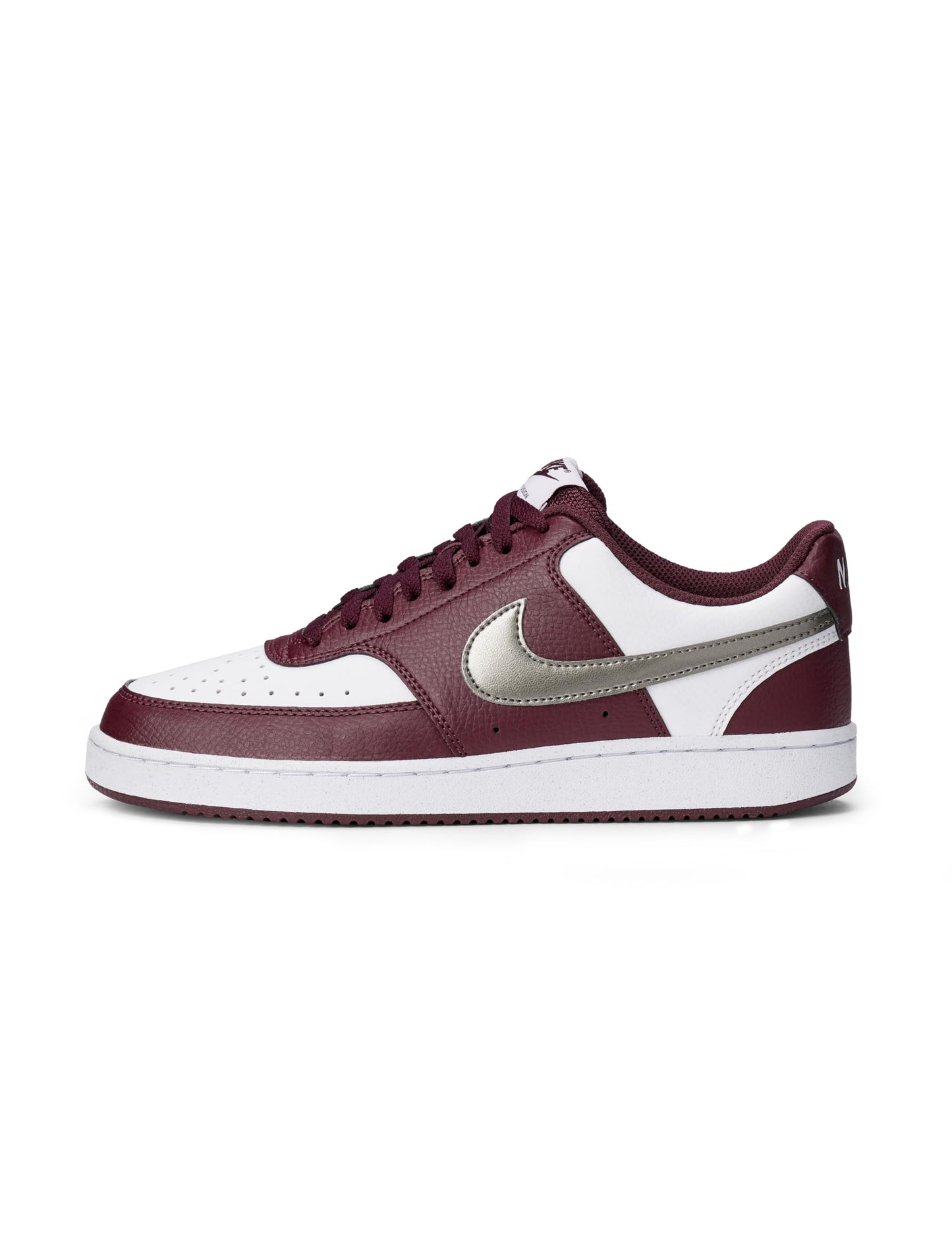 Nike Women's Court Vision Low Next Nature Shoes, White/Metallic Pewter-Burgundy Crush, 7