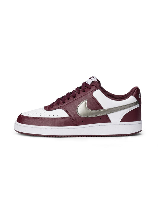 Nike Women's Court Vision Low Next Nature Shoes, White/Metallic Pewter-Burgundy Crush, 7