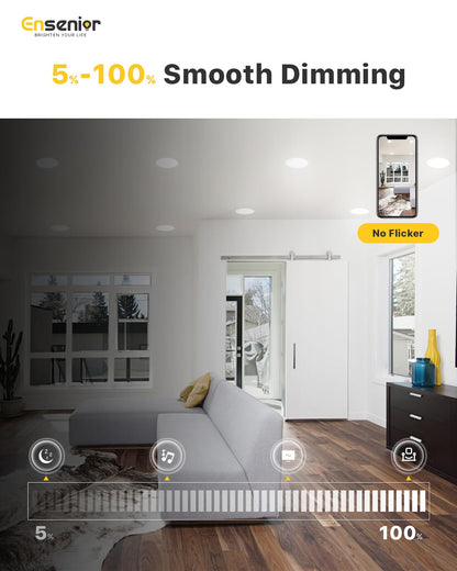 Ensenior 12 Pack 4 Inch LED Recessed Ceiling Light, Dimmable, 2700K-5000K 5CCT, 750LM 9W 120V, High Brightness Canless Wafer Downlight - ETL&FCC&IC