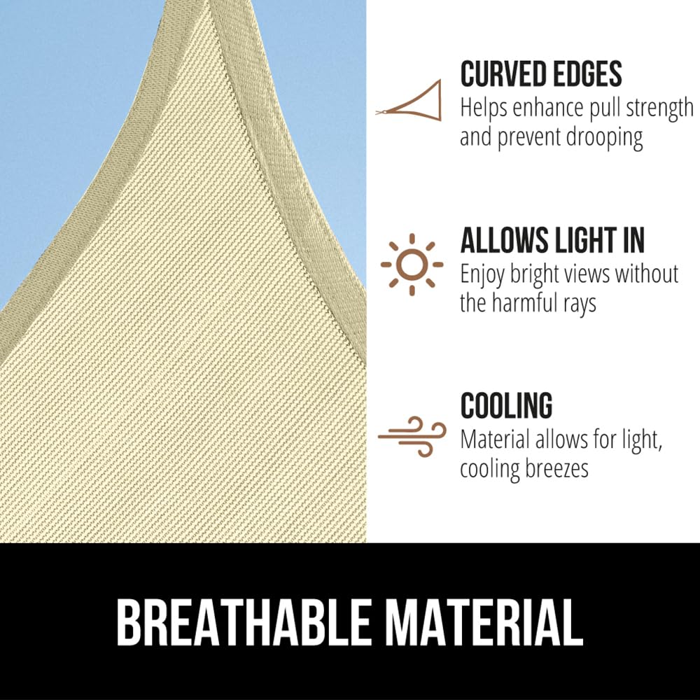 GORILLA GRIP Heavy Duty Sun Shade, UV Protection Fade Tear and Rust Resistant Rectangle Sunshade Canopy, Curved Edges Blocks Sunlight, Breathable Sail, Outdoor Patio, Lawn Garden 10x13 FT Butter Cream