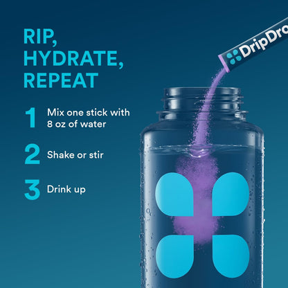 DripDrop Hydration Packets - Grape - Single Serve Electrolytes Powder Drink Mix - Non-GMO, Gluten Free, Vegan - 32 Sticks