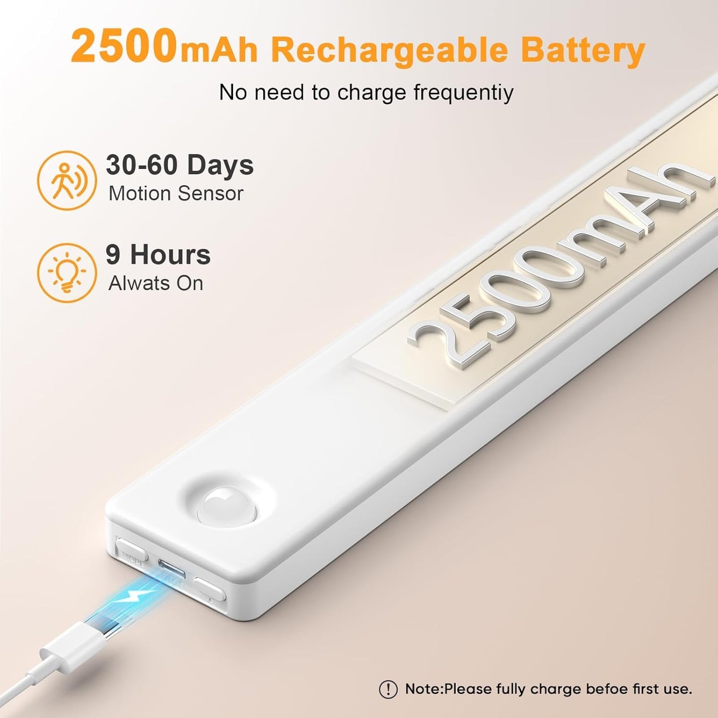 Auxoda 13 Inch Wireless Motion Sensor Light Indoor, USB Rechargeable Battery Operated Step Light, Magnetic Stick On Lights for Stair, Step Lights Motion-Activated Auto Shut-Off (2-Pack)