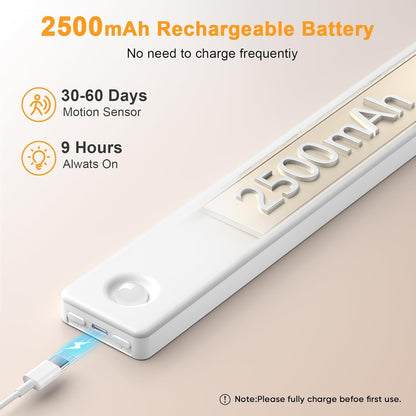 Auxoda 13 Inch Wireless Motion Sensor Light Indoor, USB Rechargeable Battery Operated Step Light, Magnetic Stick On Lights for Stair, Step Lights Motion-Activated Auto Shut-Off (2-Pack)