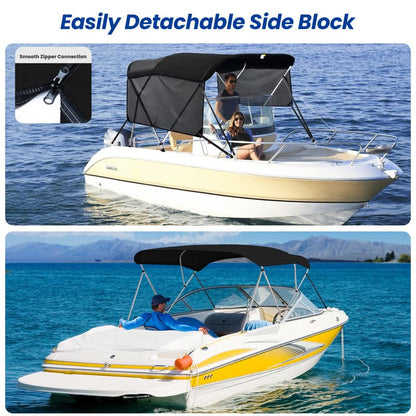 KAKIT 3 4 Bow Bimini Tops with Mesh Sidewalls Support Poles for Boats Marine Grade Canvas Top Includes 2 Straps Storage Boot 1 Inch Aluminum Frame