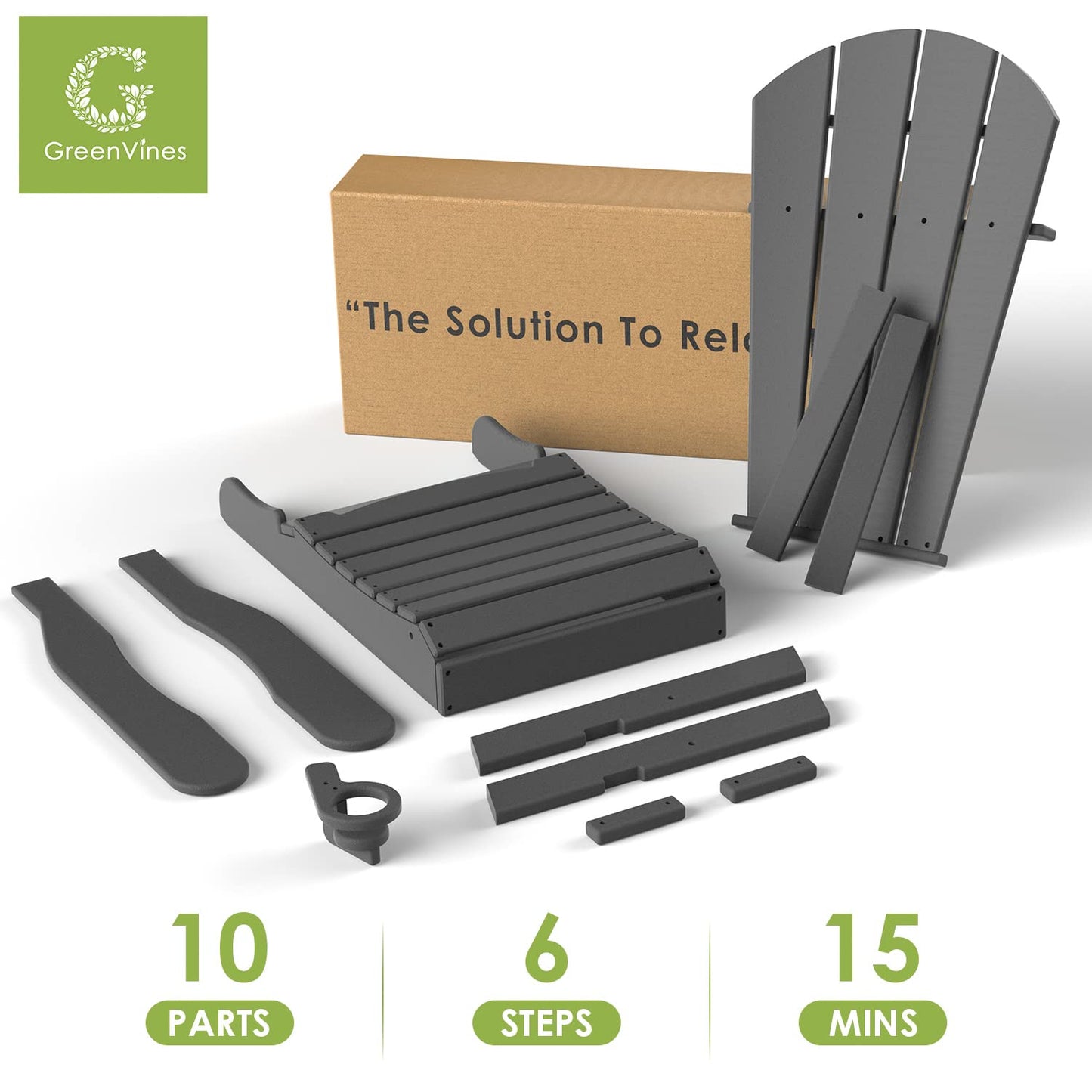 GREENVINES Folding-Adirondack-Chairs-Set-of-2 | HDPE Plastic | Fire Pit Chair | All Weather | Cup Holder | Grey | for Deck Backyard Patio Outdoor Garden