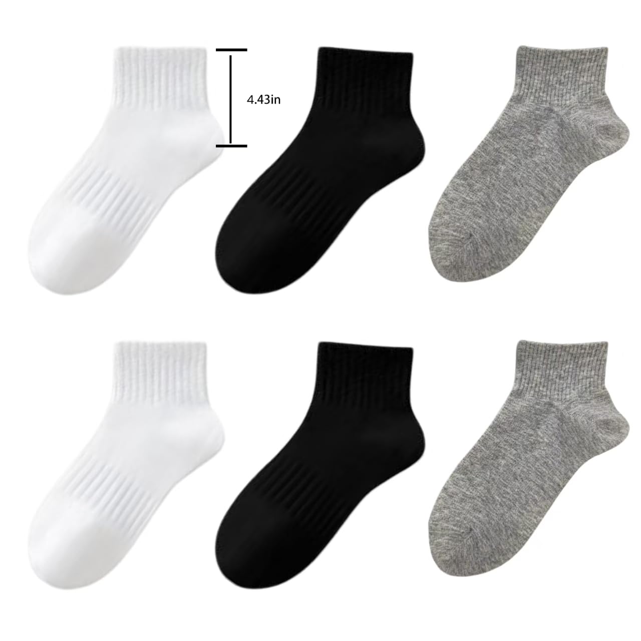 HSKDT 6-Pair Cotton Crew Socks for Men Women, Breathable Anti-Slip Athletic Everyday Socks, Reinforced Heel & Toe, US Size 5-14 (Black-White-Gray, 6 Pairs) (US, Numeric, 5, 9, 355-1)