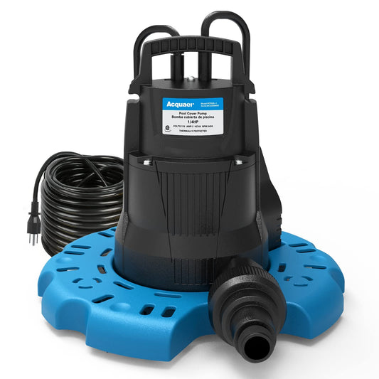 Acquaer 1/4 HP Automatic Swimming Pool Cover Pump, 2250 GPH Submersible Sump Pump with 3/4” Check Valve Adapter & 25ft Power Cord, Water Removal for Pool, Hot Tubs, Rooftops, Water Beds and more
