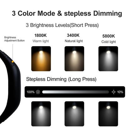 LED Rechargeable Neck Reading Light， Suitable for Reading Books with 3 Color Temperatures, 90 Hour Long-Lasting Recharging Lamp, Ergonomic, Suitable for Reading, Weaving, and Repairing