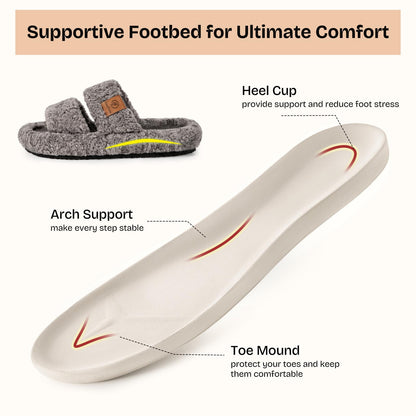 EverFoams Womens Fuzzy Open-toe Slippers Soft Comfy Memory Foam Indoor House Shoes Cool Gray,9-10 US