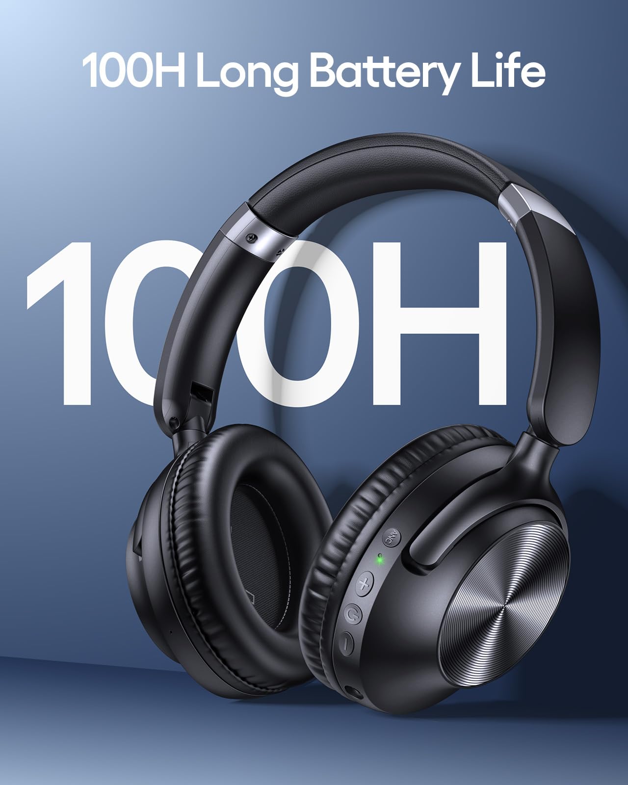 TAGRY Active Noise Cancelling Headphones 100H Playtime Wireless Over Ear Bluetooth Headphones Fast Charging Earphones with Deep Bass Comfort Light Weight Headsets for Travel Home Office PC Black