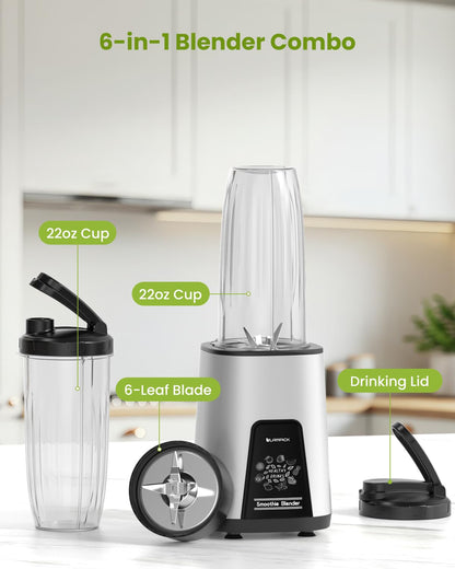 LAMPICK Blenders for Smoothie, 900W Personal Blender for Shakes and Smoothies with 2 * 22oz BPA Free Portable Cups, Small Juicer for Protein Shake, Baby Food, Frozen Drink