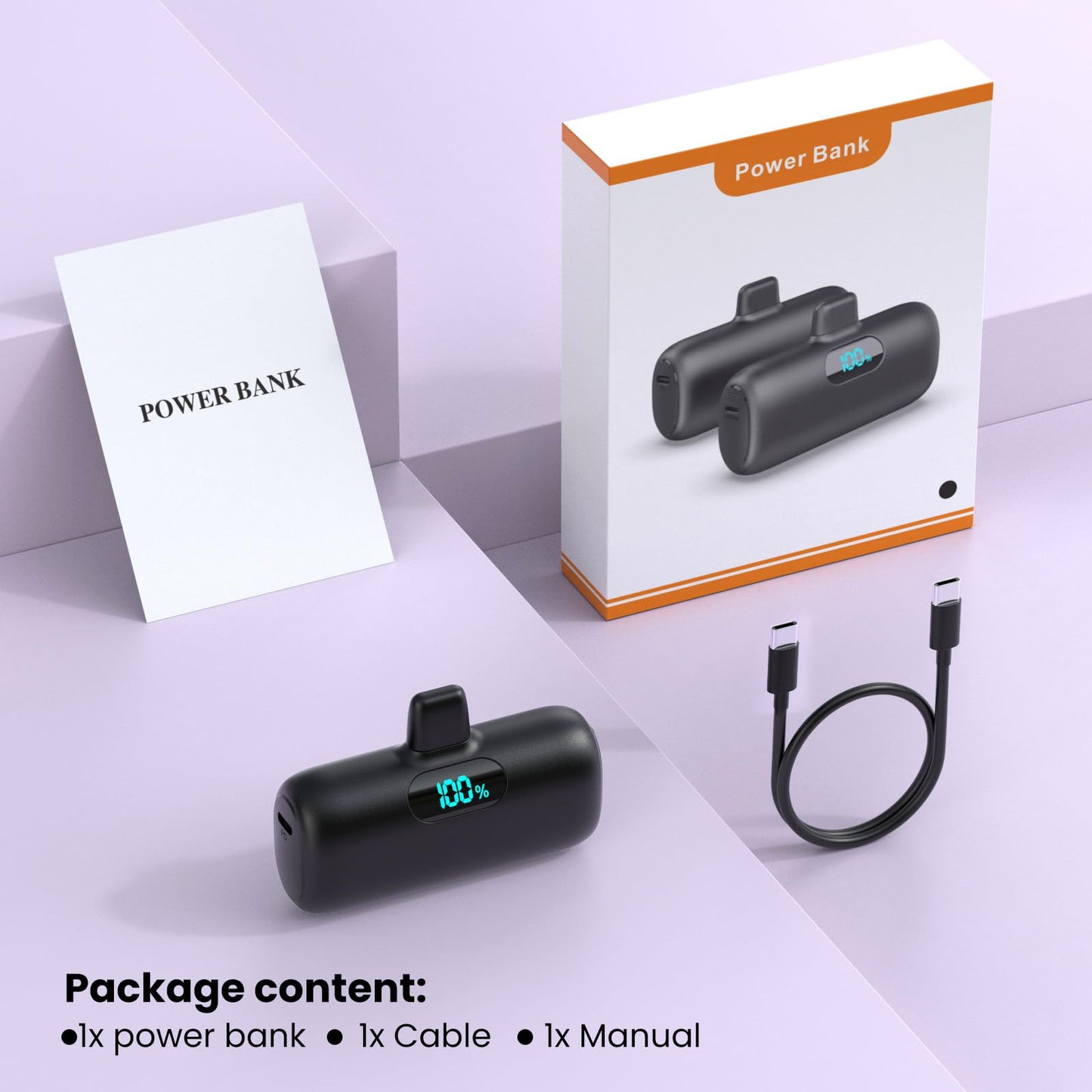 Mini Portable Charger for iPhone,Upgraded 5000mAh PD Fast Charging Battery Pack,LCD Display Cute Power Bank Portable Phone Charger for iPhone 14/14 Pro Max/13/13 Pro/12 Pro/11/XS/XR/X/8/7/6-Black