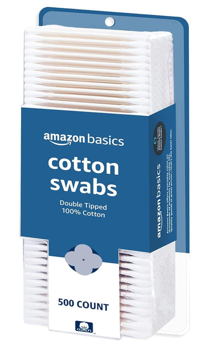 Amazon Basics Cotton Swabs for Personal Hygiene and Baby Care, 500 Count, 1 Pack